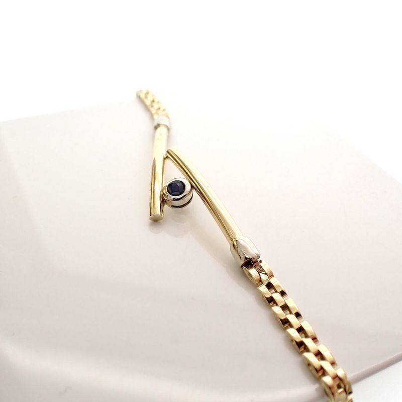 Image 3 of Two-tone gold Bismarck link bracelet with sapphire