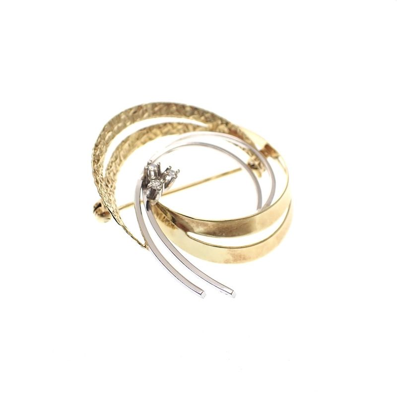Image 2 of Two-tone gold brooch with 0.06 ct diamond.