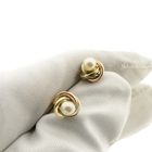 Image 4 of Tricolor gold stud earrings with pearl