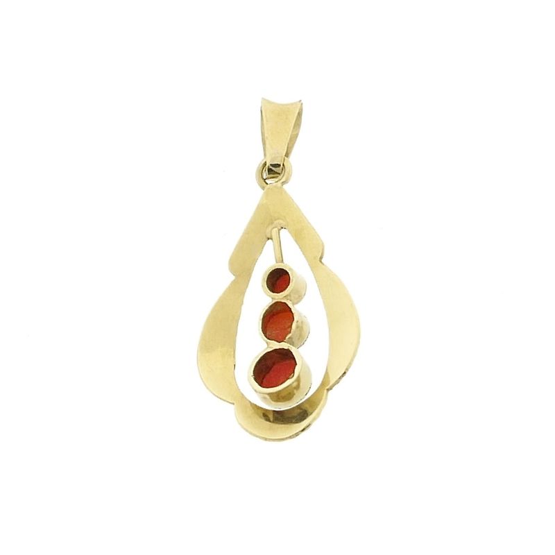 Image 7 of Vintage gold pendant with red coral.