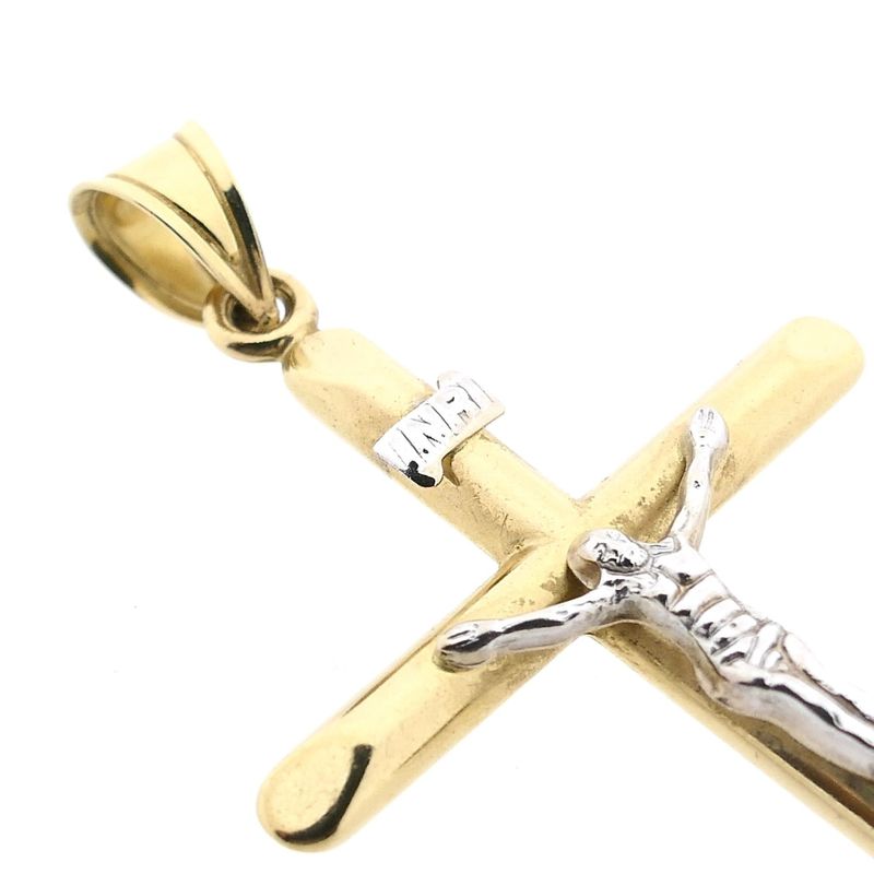 Afbeelding 12 van Bicolor gouden hanger van een kruis met corpus | INRI