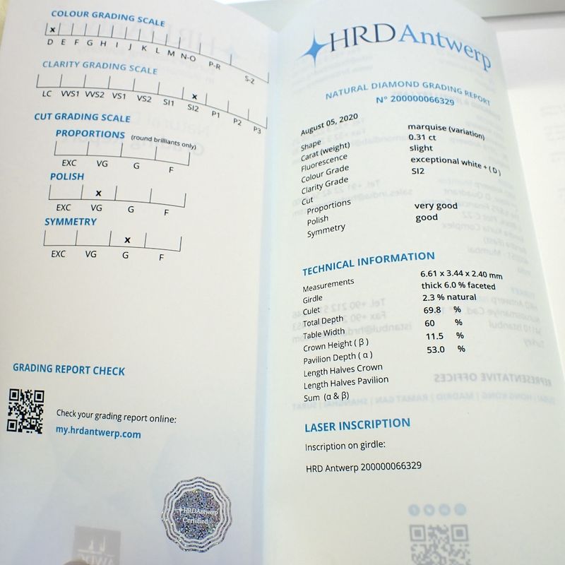 Image 3 of 0.31 ct. Marquise cut diamond D/ SI2 + HRD Certificate - Natural diamond