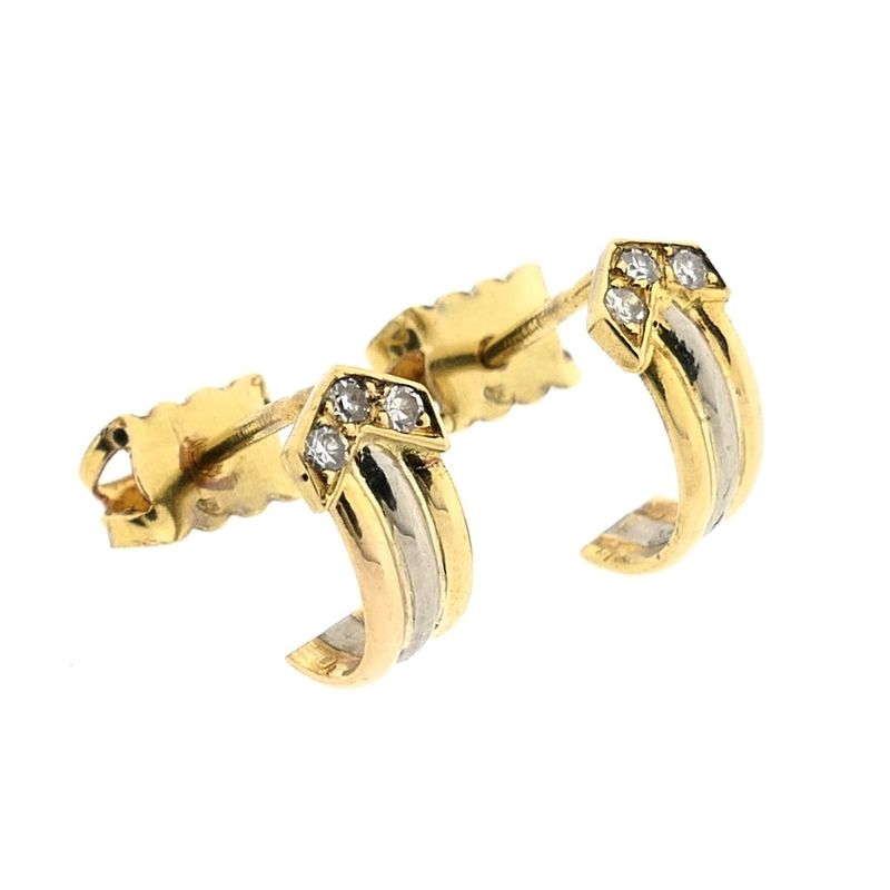 Image 3 of Bicolor gold stud earrings with diamonds; 0.03 ct.