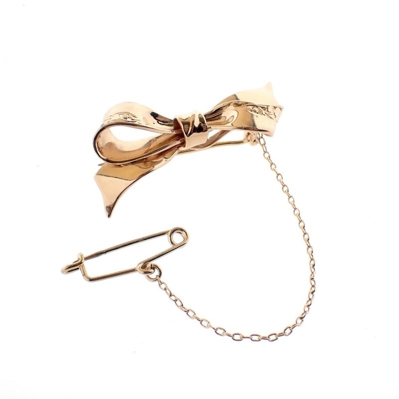 Image 5 of Rose gold bow brooch with safety cord