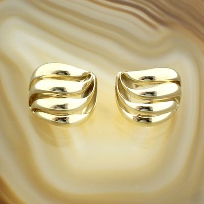 Image 2 of Gold vintage fantasy clip-on earrings; half round