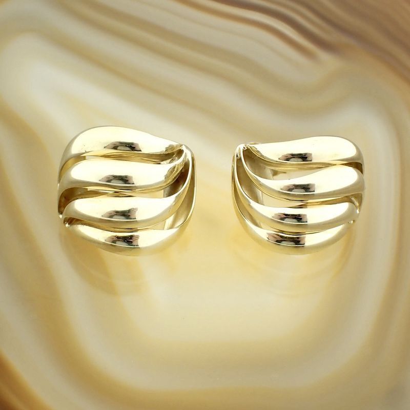 Image 2 of Gold vintage fantasy clip-on earrings; half round