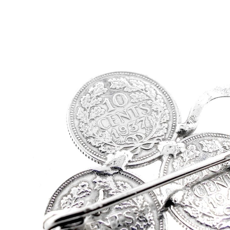 Image 3 of Silver brooch Wilhelmina coins | Three-leaf clover