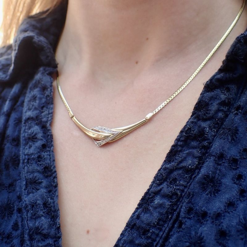 Image 7 of Gold necklace with a fixed pendant and diamond; 0.01 ct | 43.5 cm