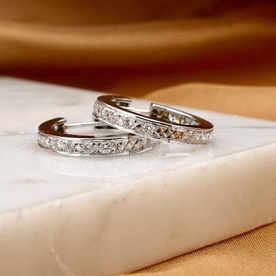 Image 2 of White Gold Hoop Earrings with Diamonds; Approx. 0.76 ct.