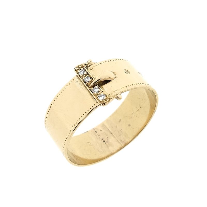Image 1 of Gold belt ring with buckle and diamond | 0.02 ct.