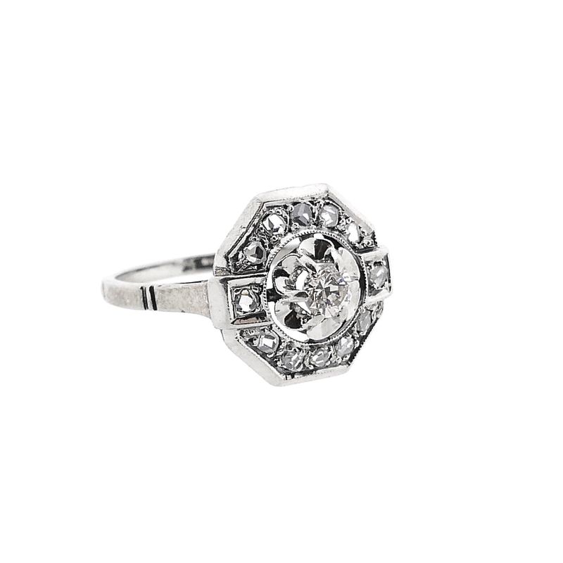 Image 4 of Antique White Gold Diamond Ring; 0.27 ct.