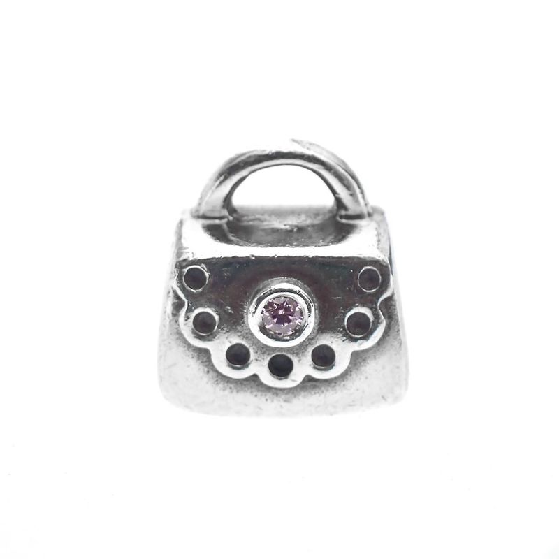 Image 3 of Pandora charm; Silver; Purse with pink zirconia