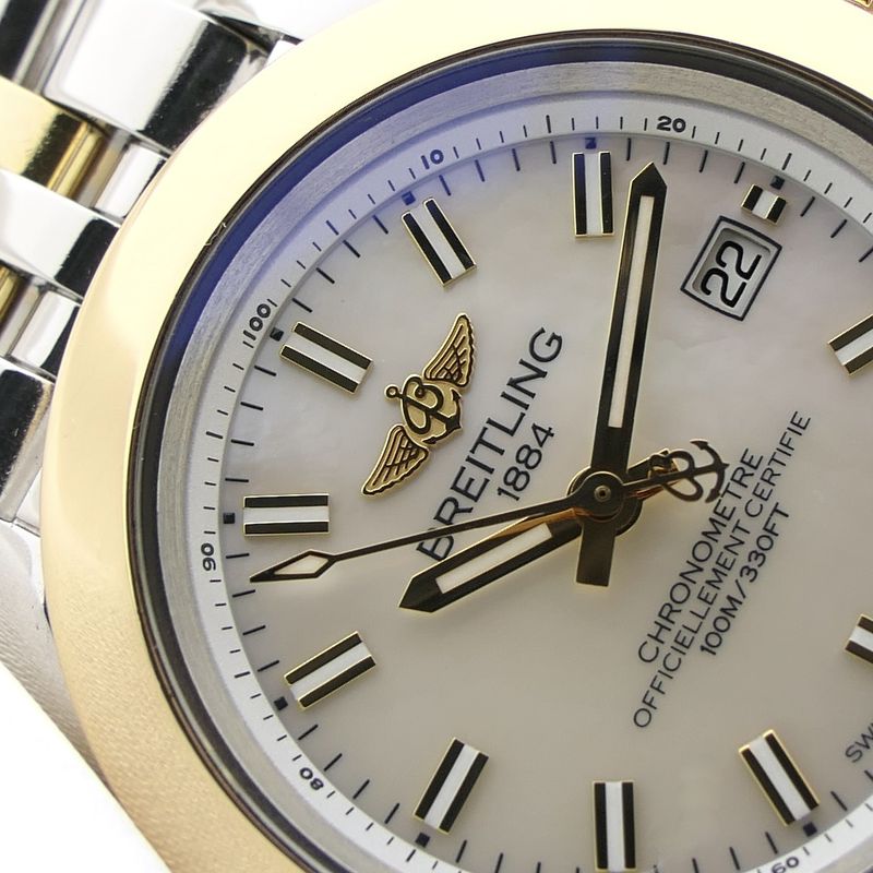 Image 13 of Breitling Galactic 'Sleek' C71330; Gold/steel women's watch with mother-of-pearl dial