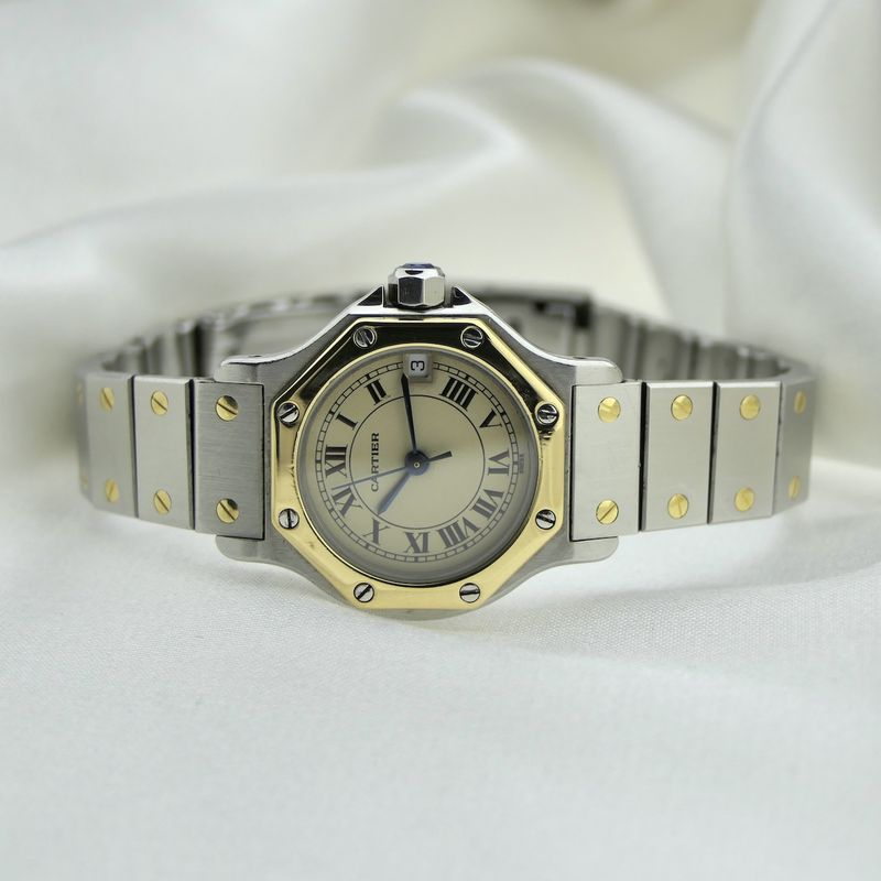 Image 10 of Cartier Santos Octagon 187903; Women's watch in 18k gold and steel