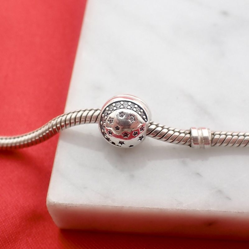Image 2 of Pandora clip charm; Silver; Moon and Stars