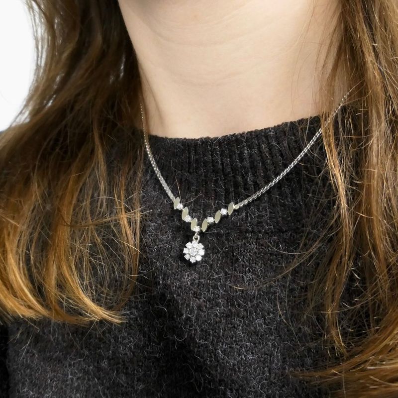 Image 10 of Bicolor Gold Necklace with Fixed Pendant and Diamonds; 0.45 ct.