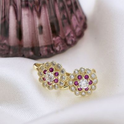 Gold flower earrings with zirconia | Asmina Image 2 of Gold flower earrings with zirconia | Asmina