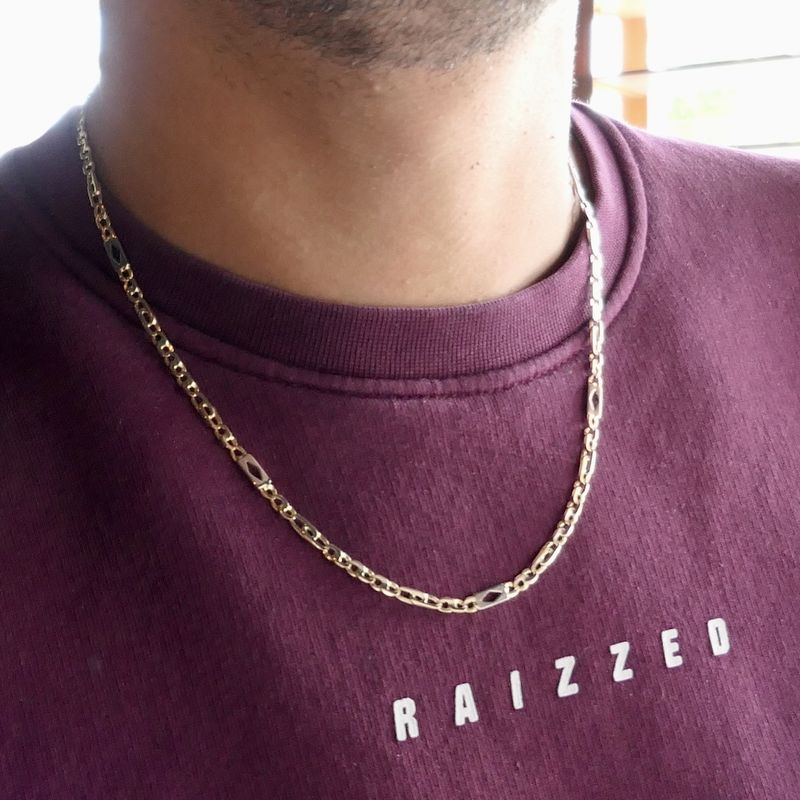 Image 8 of Two-tone gold navy link chain with diamonds