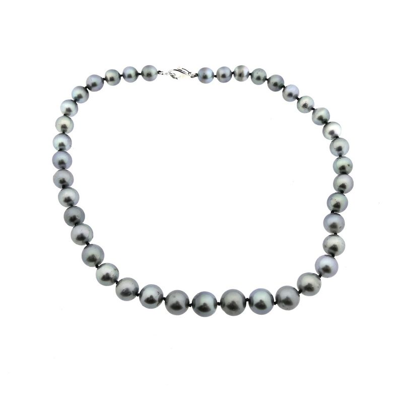 Image 10 of Tahitian pearl necklace with white gold clasp | 46 cm
