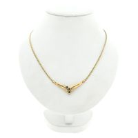 Gold necklace with fixed pendant, sapphire and diamond; 0.02 ct.