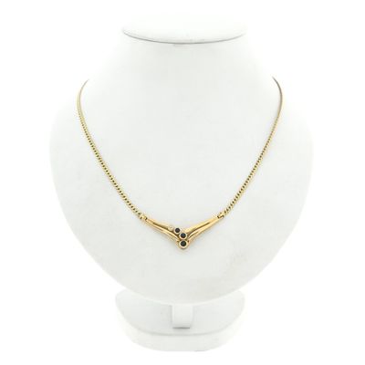 Image 1 of Gold necklace with fixed pendant, sapphire and diamond; 0.02 ct.