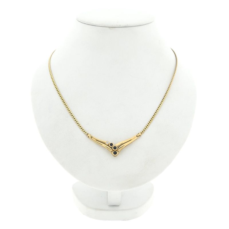 Image 1 of Gold necklace with fixed pendant, sapphire and diamond; 0.02 ct.