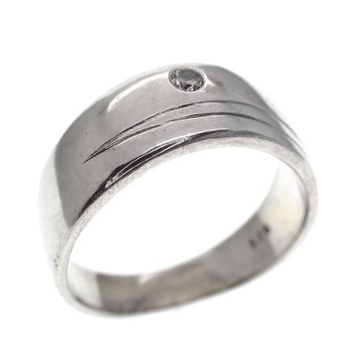 Image 1 of Silver wide ring with zirconia