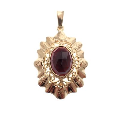 Vintage gold pendant with garnet; Filigree technique Image 1 of Vintage gold pendant with garnet; Filigree technique