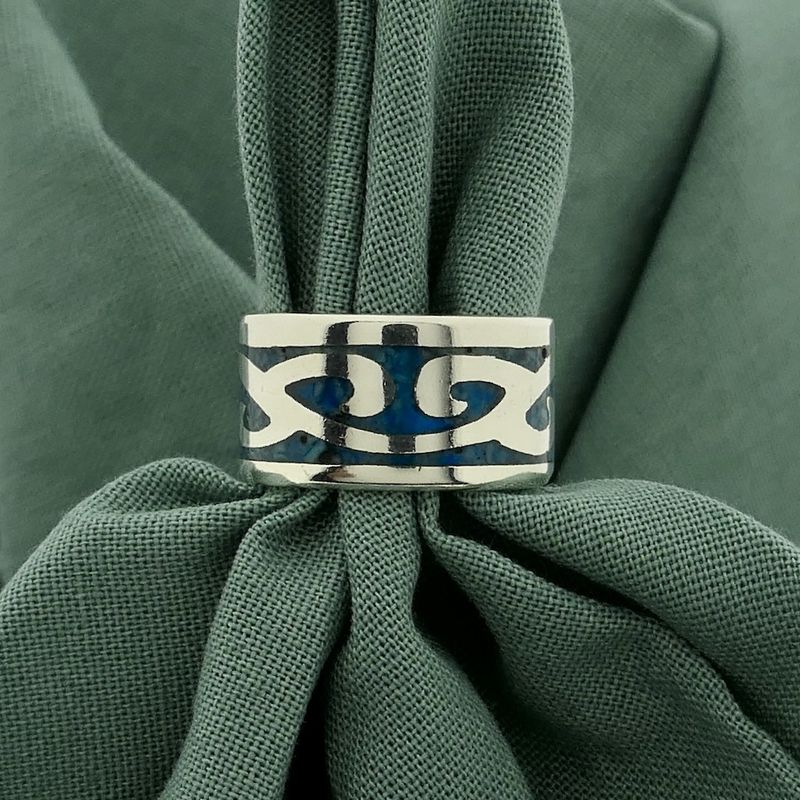 Image 7 of Bombarie silver ring with tribal and blue enamel