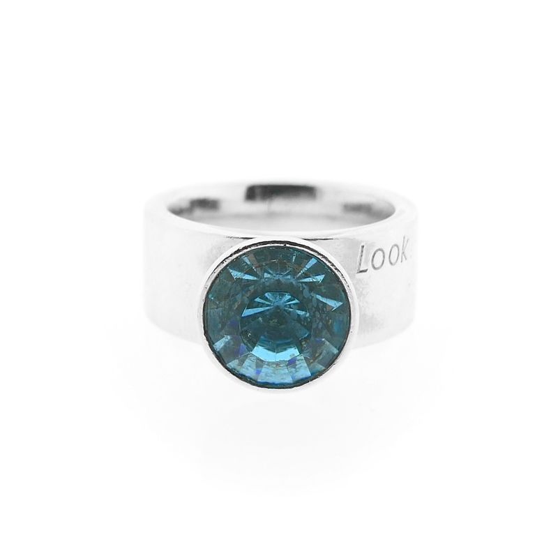 Image 3 of Silver wide ladies ring with blue zirconia