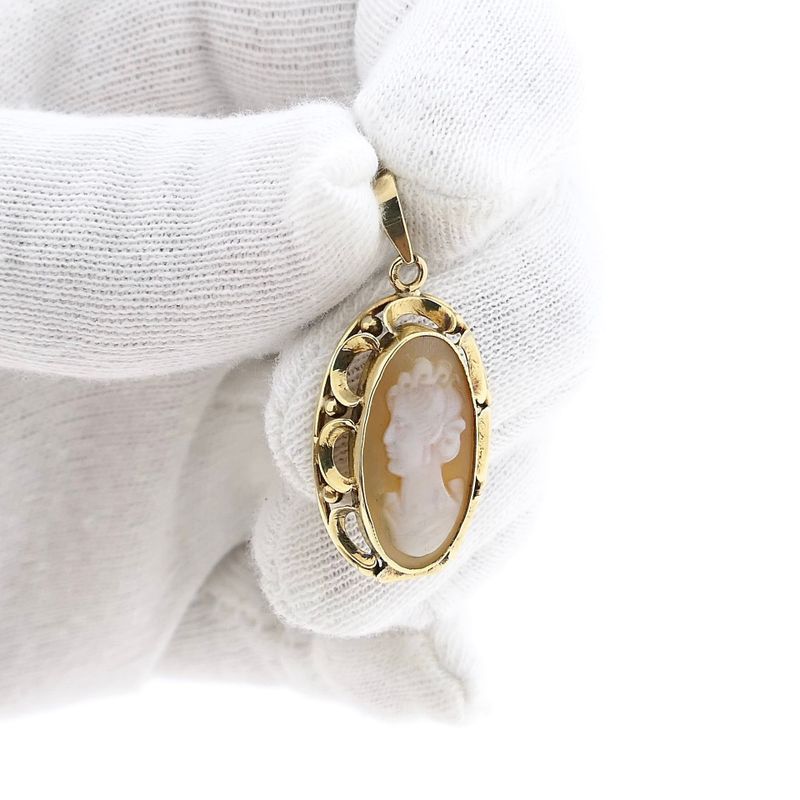 Image 10 of Vintage gold cameo pendant; 14 karat