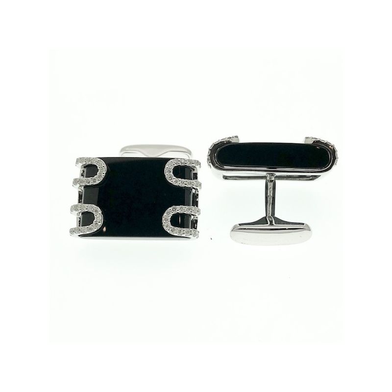 Image 3 of Exclusive white gold cufflinks with onyx and diamond 1.08 ct.