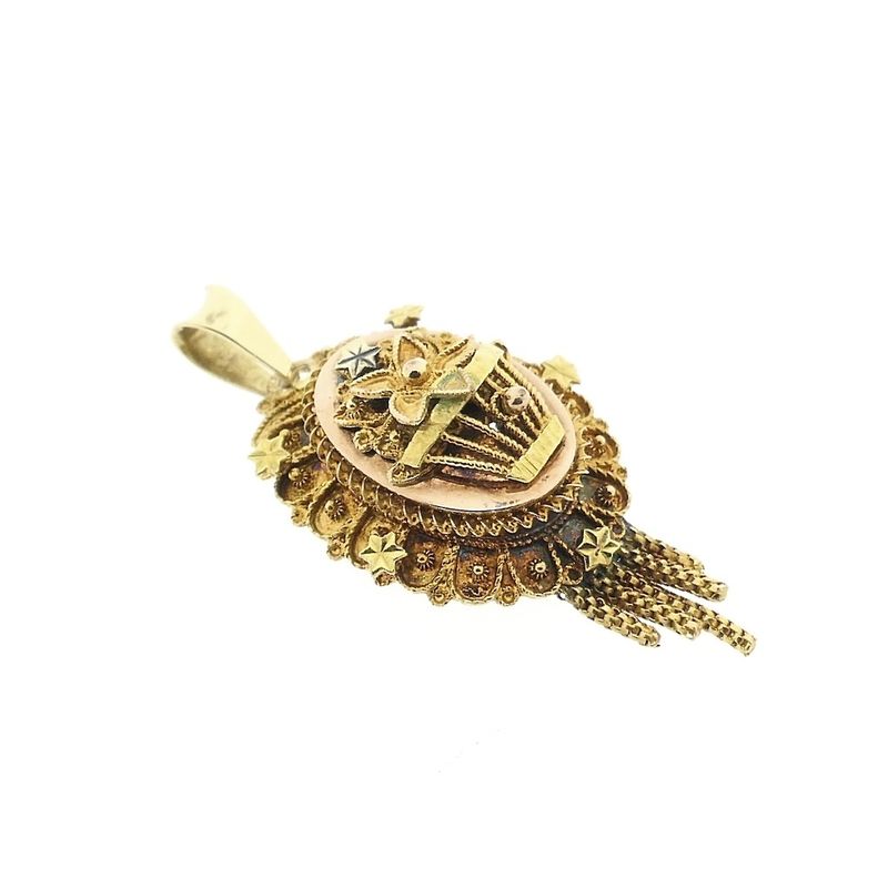 Image 3 of Antique gold pendant of a hat bell