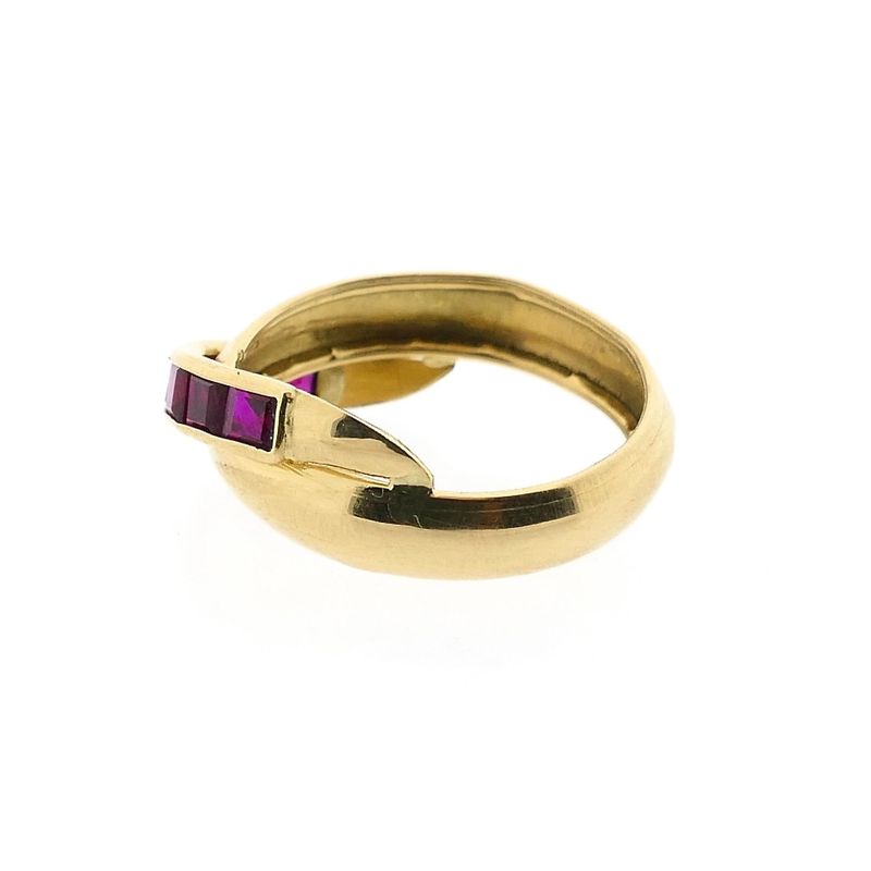 Afbeelding 7 van Gouden crossover ring met robijn 