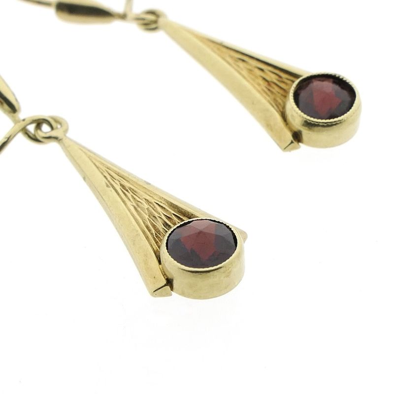 Image 7 of Vintage gold earrings with dark red stone