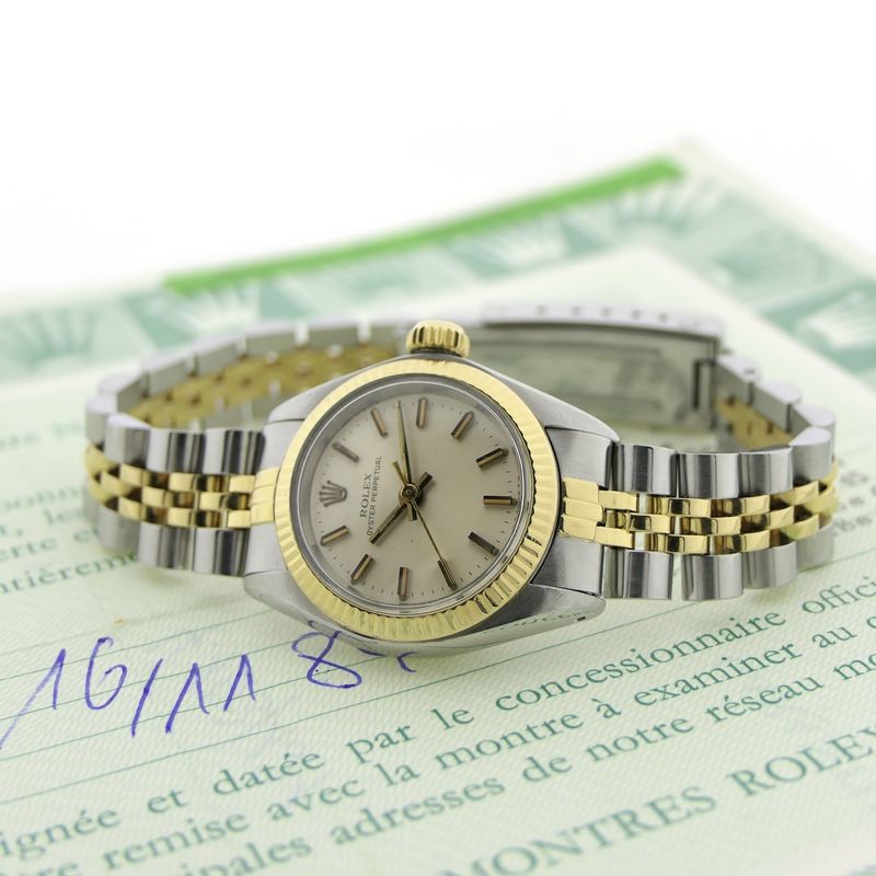 Image 5 of Rolex Oyster Perpetual 6719; Vintage 18k. goud/stalen dames horloge