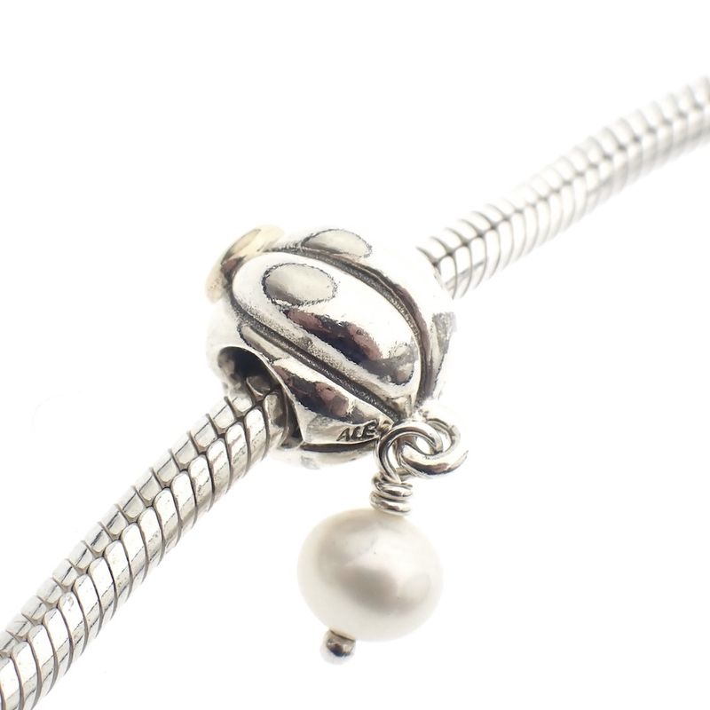 Image 5 of Pandora charm; Silver with gold; Pearl Charm