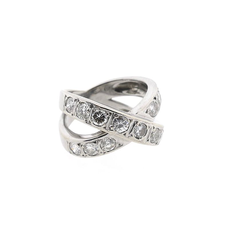 Image 4 of 18K White Gold Crossover Ring with Diamonds