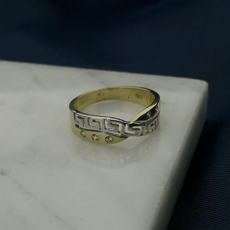 Image 7 of Two-tone gold ring with a meander pattern and zirconia