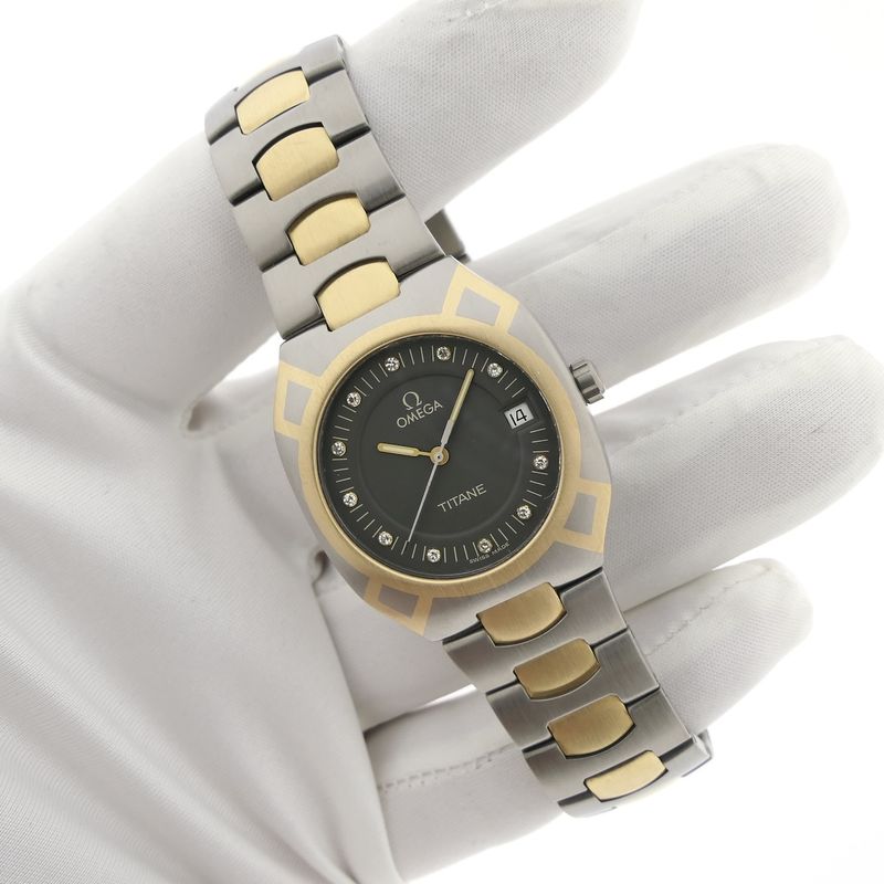 Image 10 of Omega Seamaster Polaris 'Titane' 396.0981; Unisex 18k gold/titanium watch with diamonds