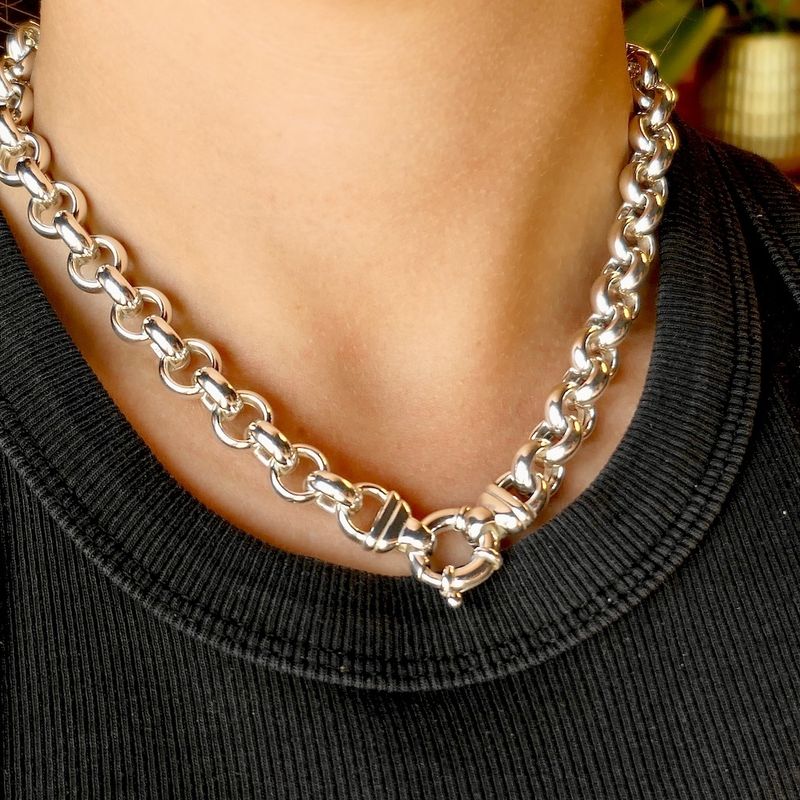 Image 10 of Silver robust jasseron link chain | 44 cm