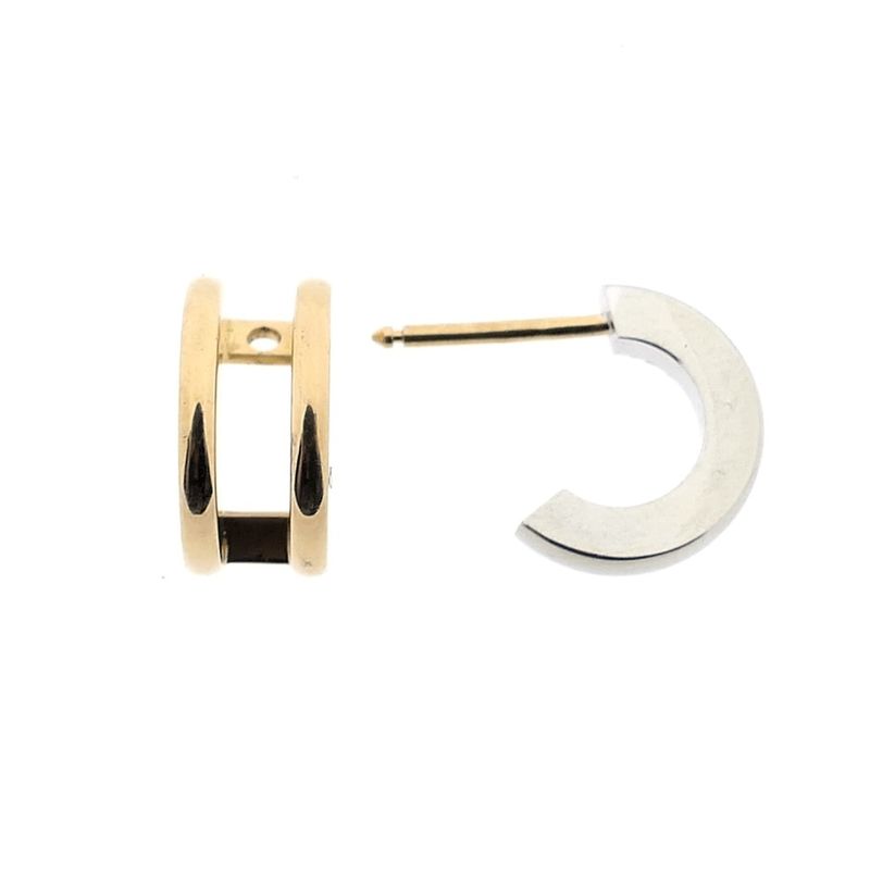 Image 4 of Paul Simons two-tone gold earrings; Half-round