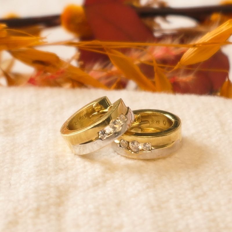 Image 9 of Two-tone gold earrings with zirconia