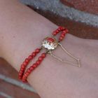Image 10 of Antique red coral beaded bracelet with gold decorative clasp.
