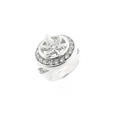 Image 1 of Silver men's ring with zirconia | Cannabis leaf