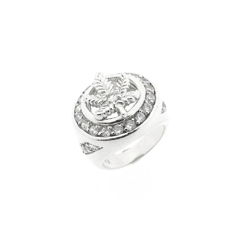 Image 1 of Silver men's ring with zirconia | Cannabis leaf