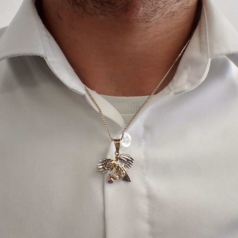 Image 4 of Two-tone gold pendant of Eagle with ruby