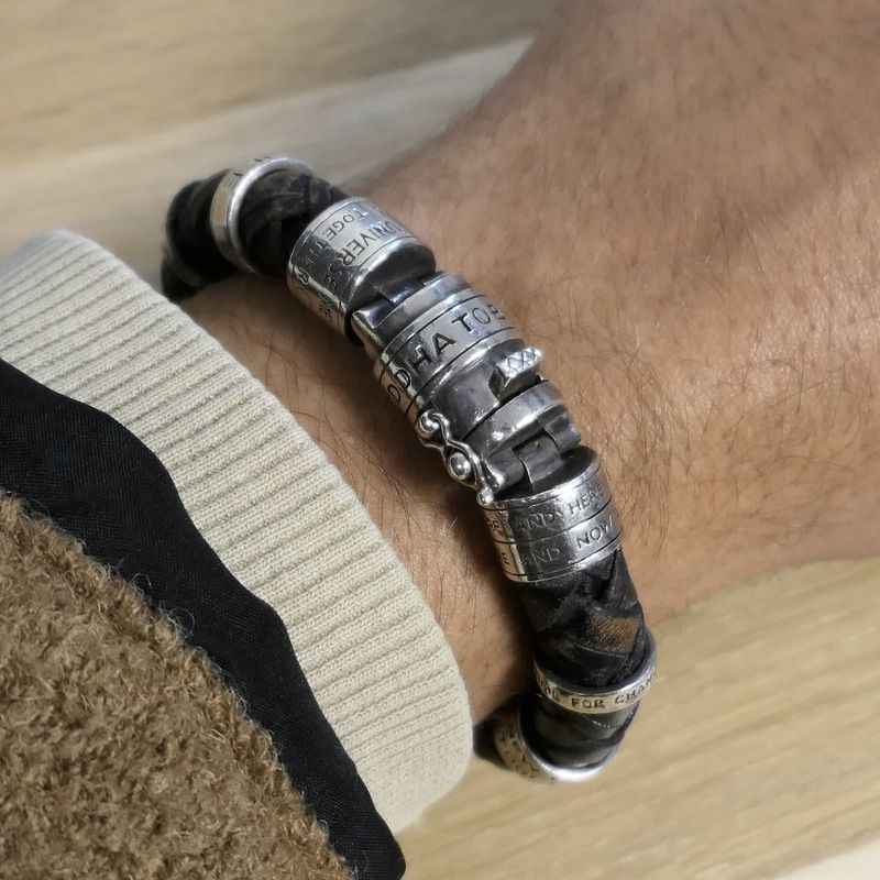 Image 12 of Silver leather Buddha to Buddha bracelet | 21 cm