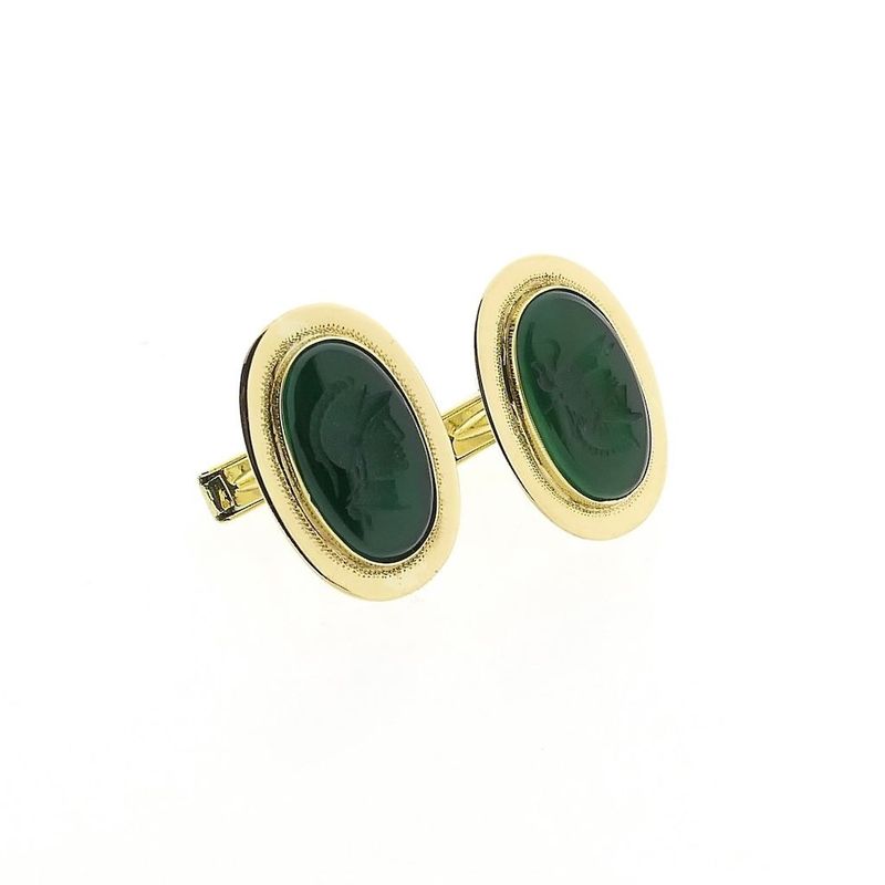Image 1 of Gold cufflinks with green cameo