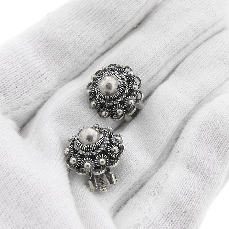 Image 7 of Silver clip-on earrings with a Zeeland button | Antique